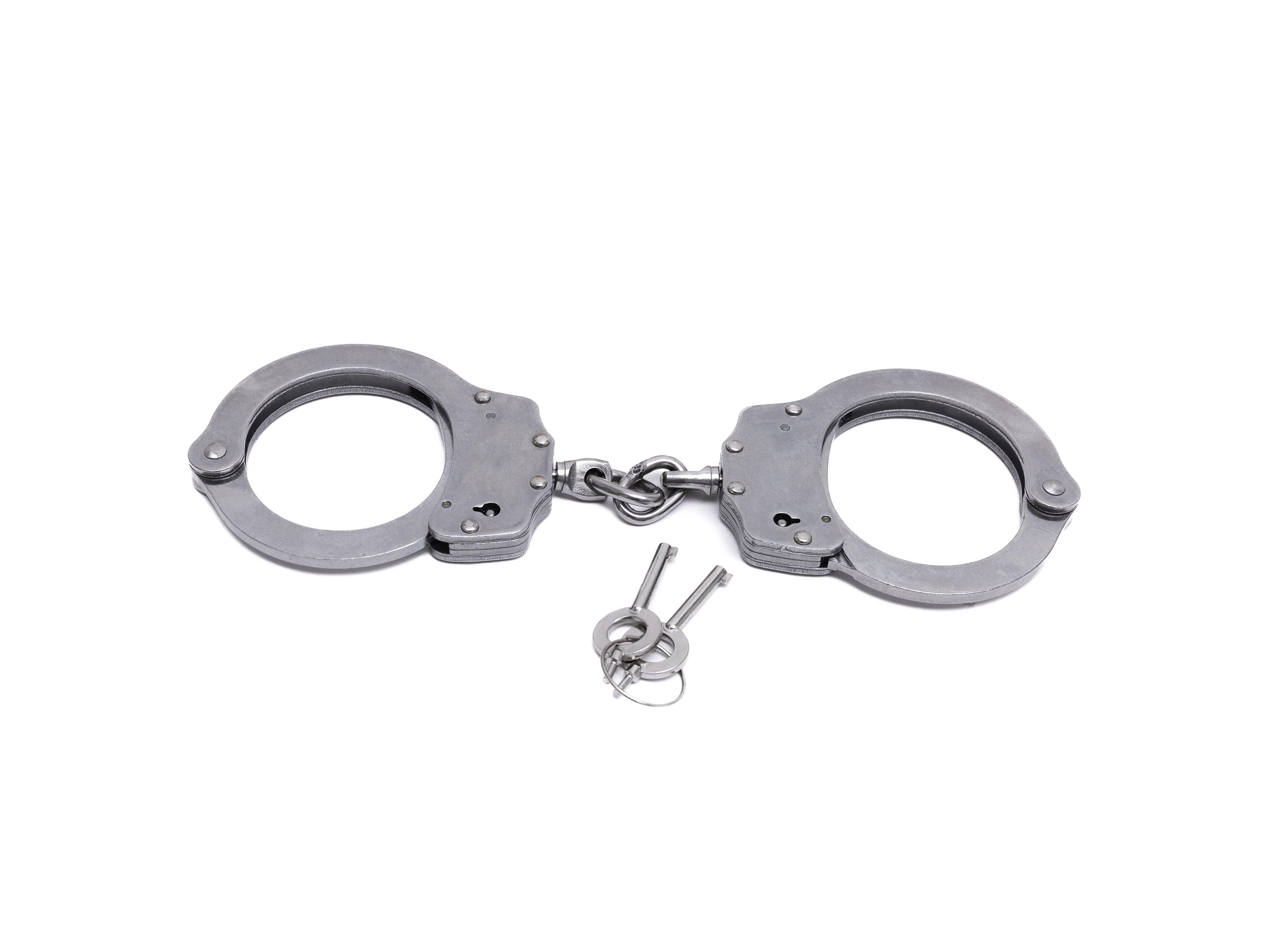 Police Handcuffs - stainless steel, with chain