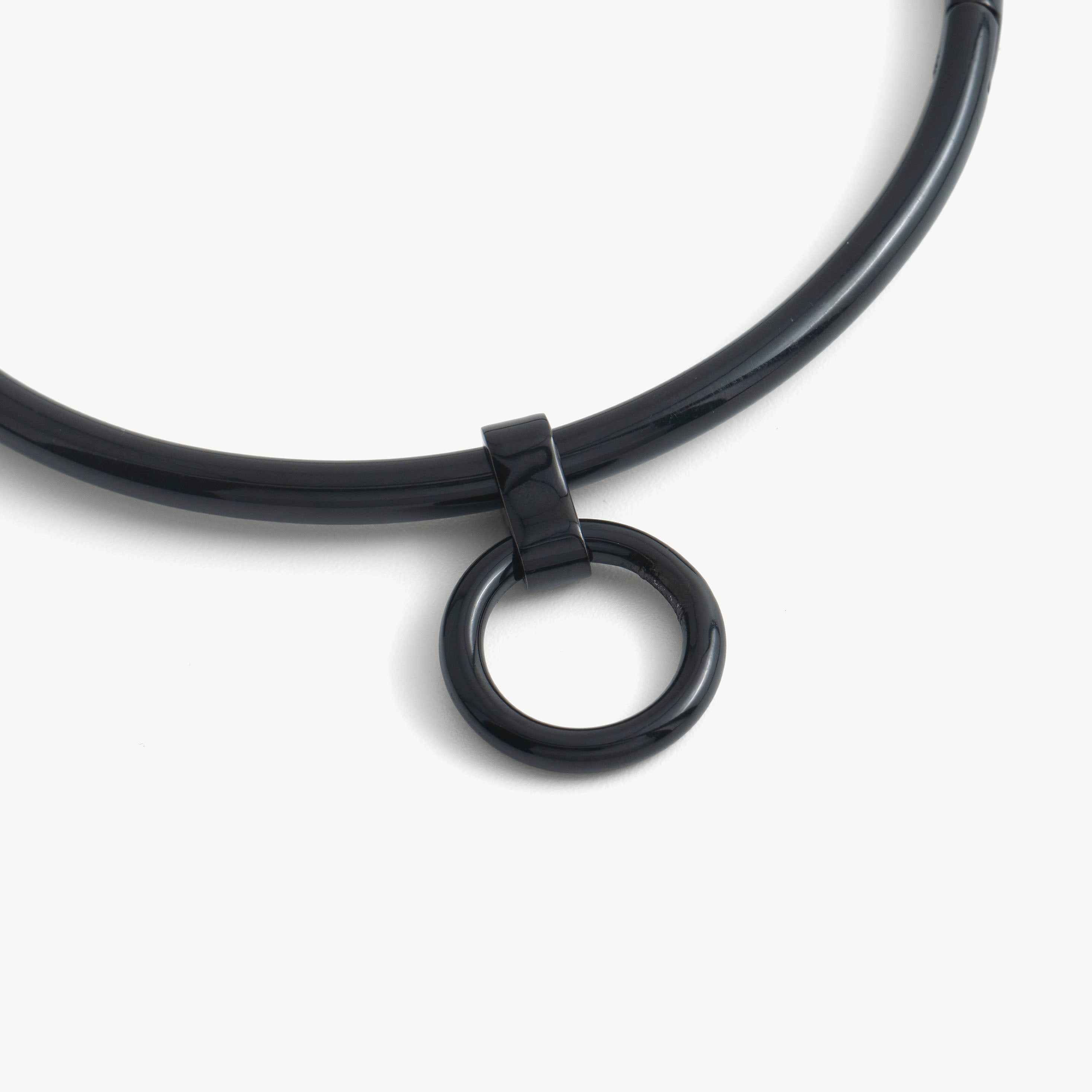 Close-up of the hidden hex lock on the black deSade round day collar