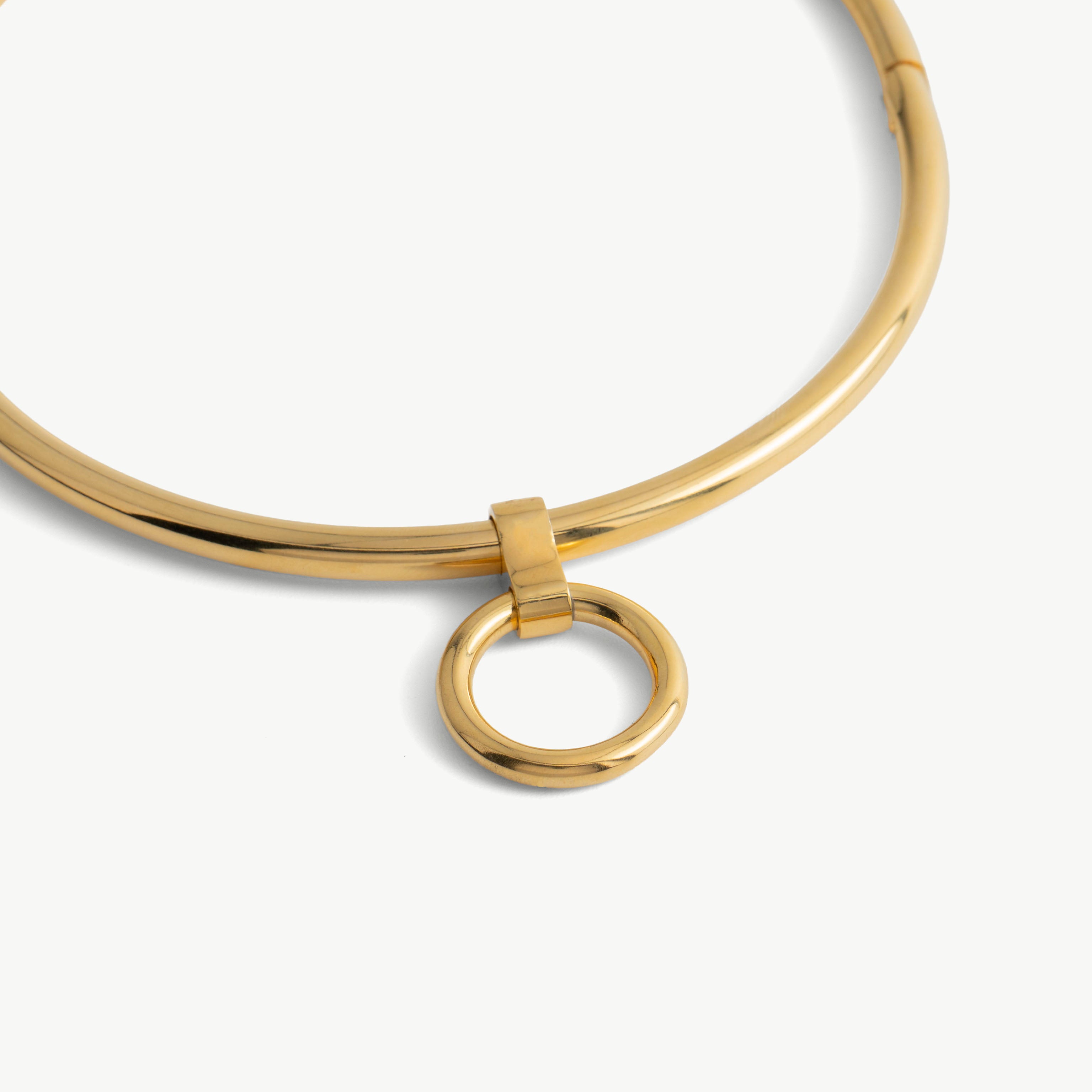 Close-up of the hidden hex lock on the gold deSade round day collar