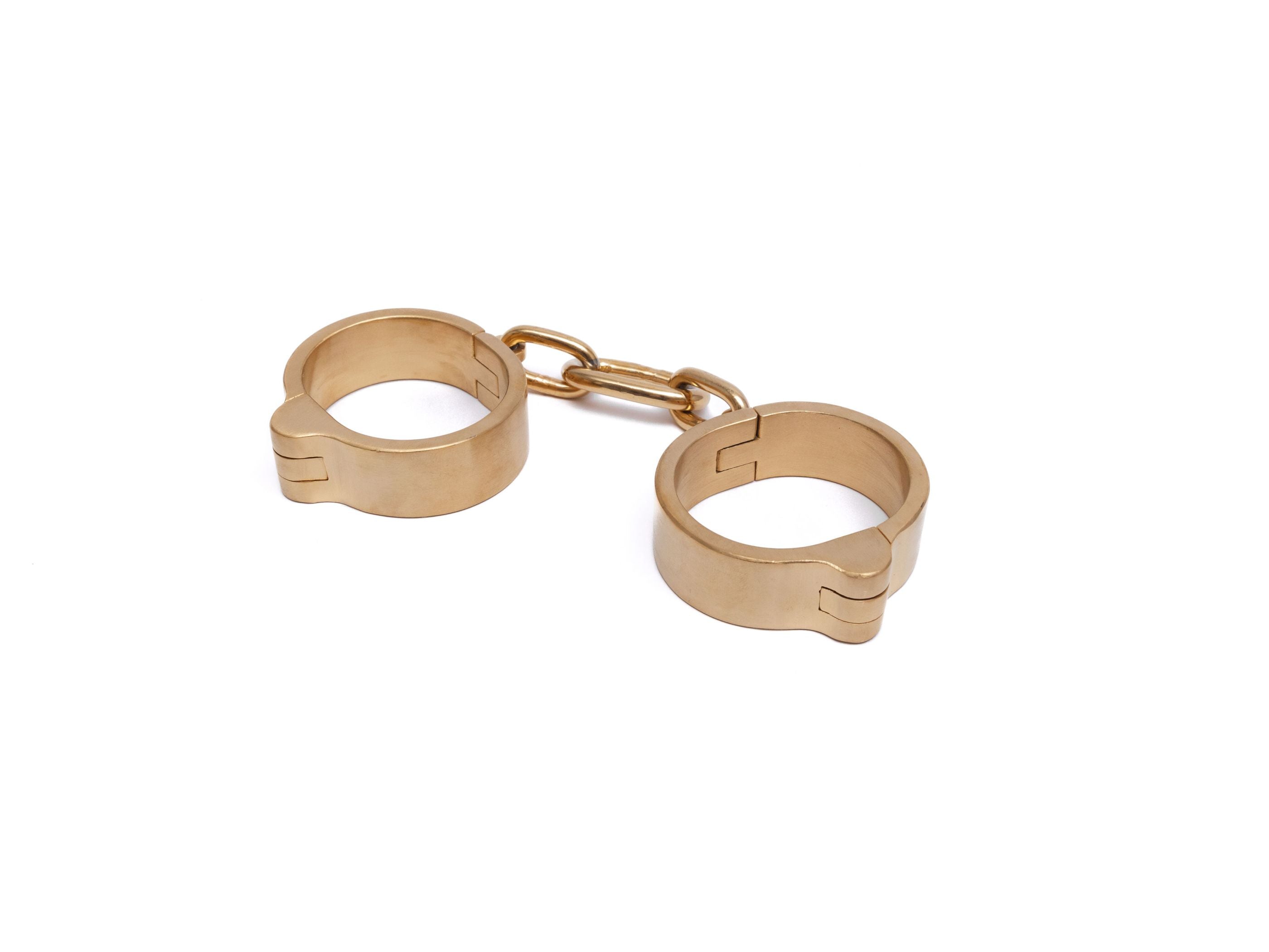 Flat Handcuffs - stainless steel, push-in lock (gold)