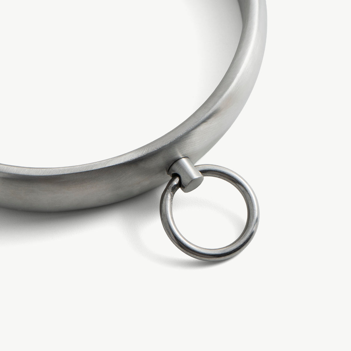 Close-up of the rounded collar's front O-ring and brushed steel band