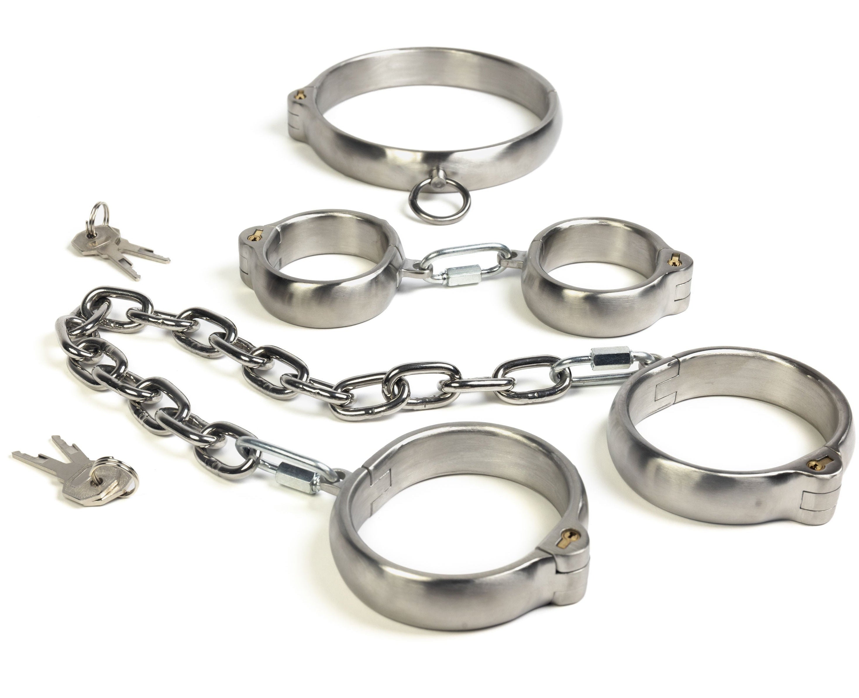 Rounded neck, hand and leg restraints set - brushed, push in lock