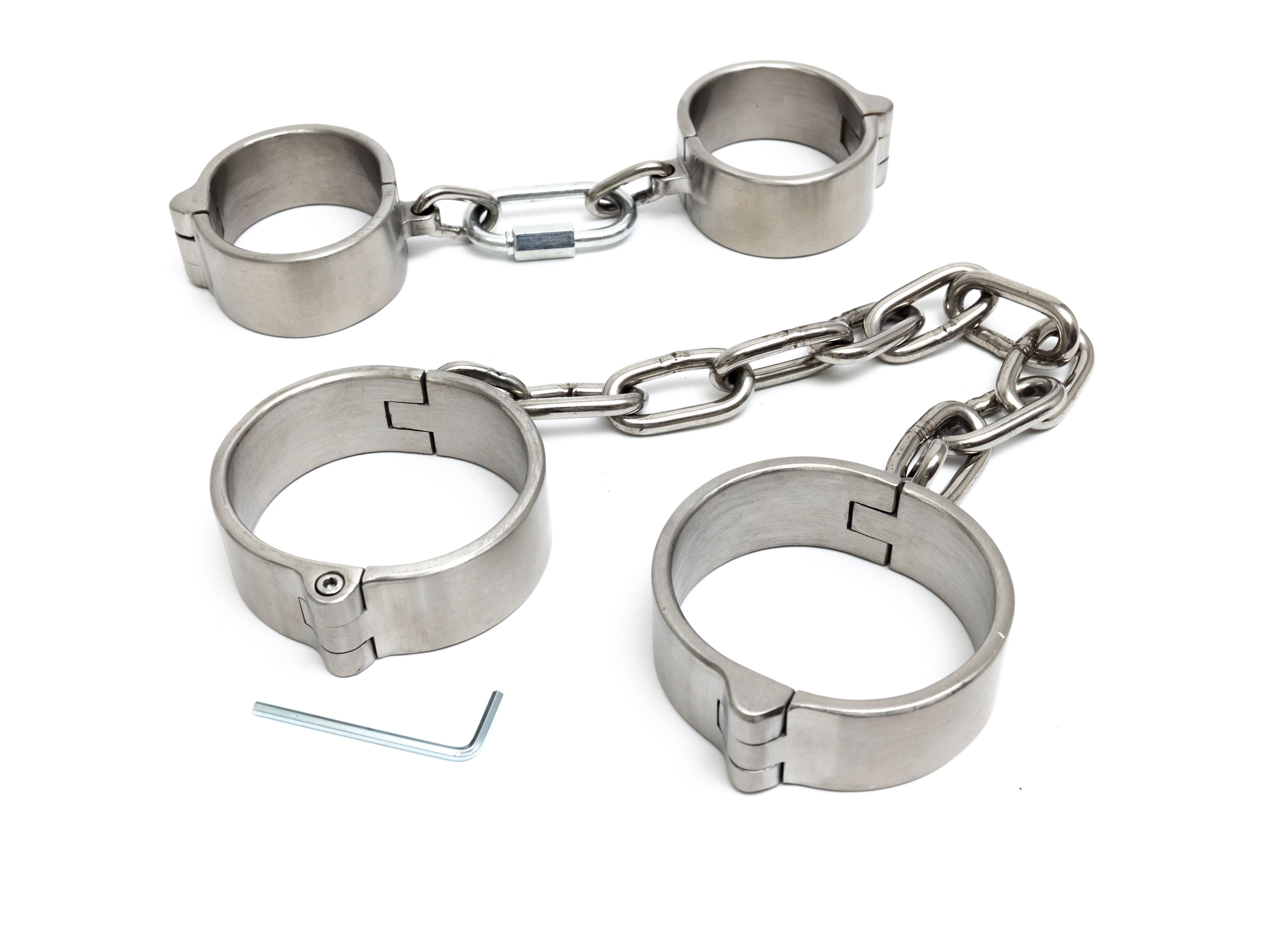 Massive hand and leg restraints set - stainless steel, hex lock