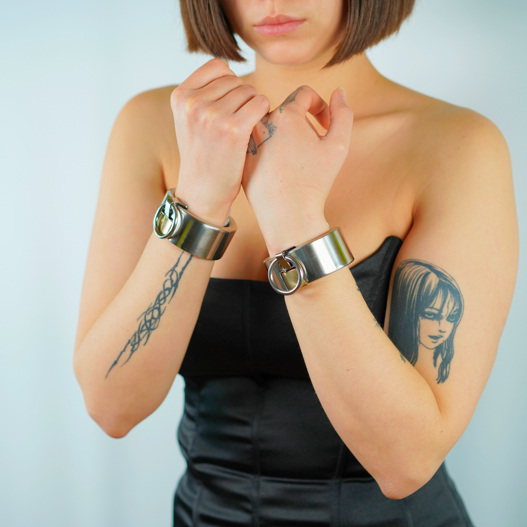 Handcuffs - with padlock, stainless steel