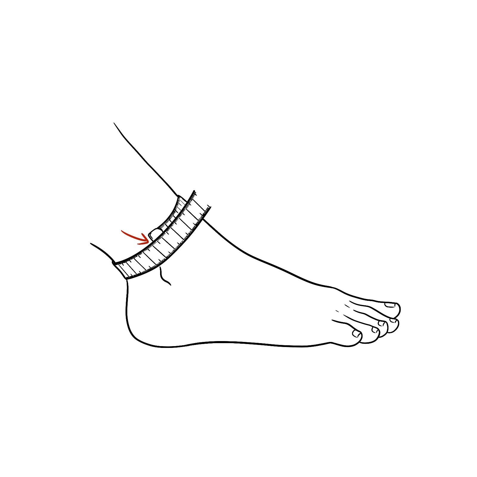 Line drawing showing where to measure ankle circumference for sizing