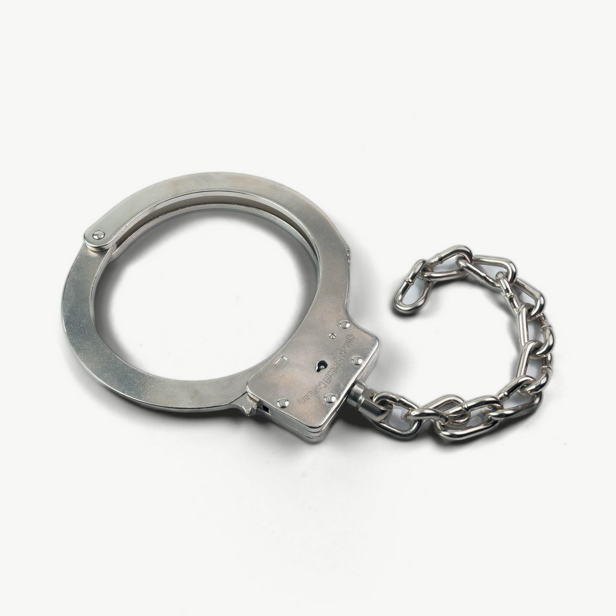 Age of Bondage adjustable steel neck collar with double lock and chain, front view