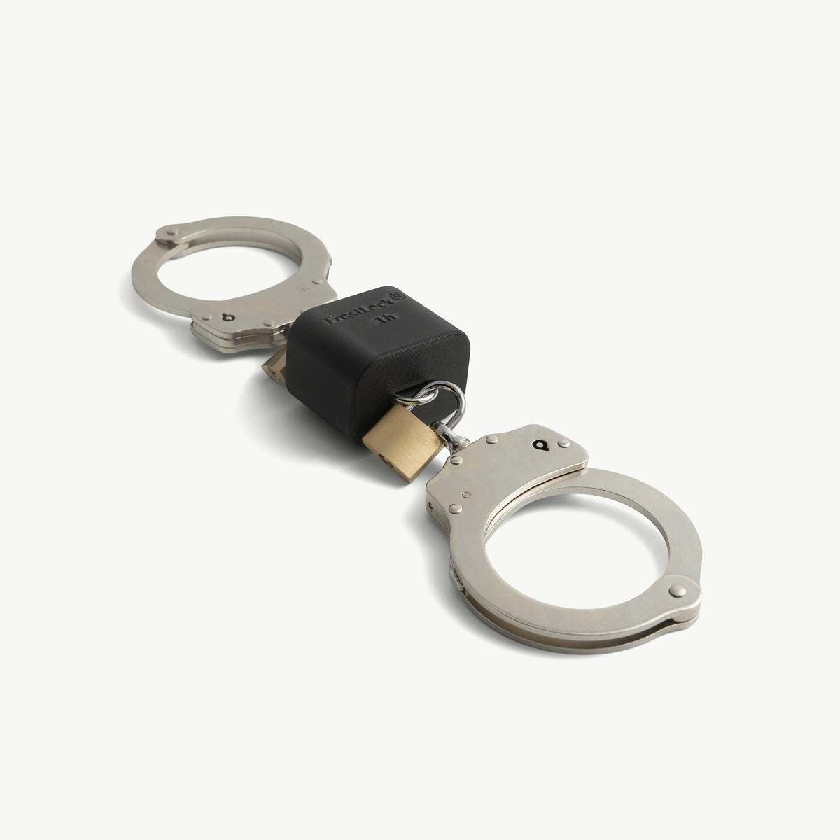 Age of Bondage Self-Bondage Starter Set, FrostLock ice lock joining handcuffs with padlocks, angled view