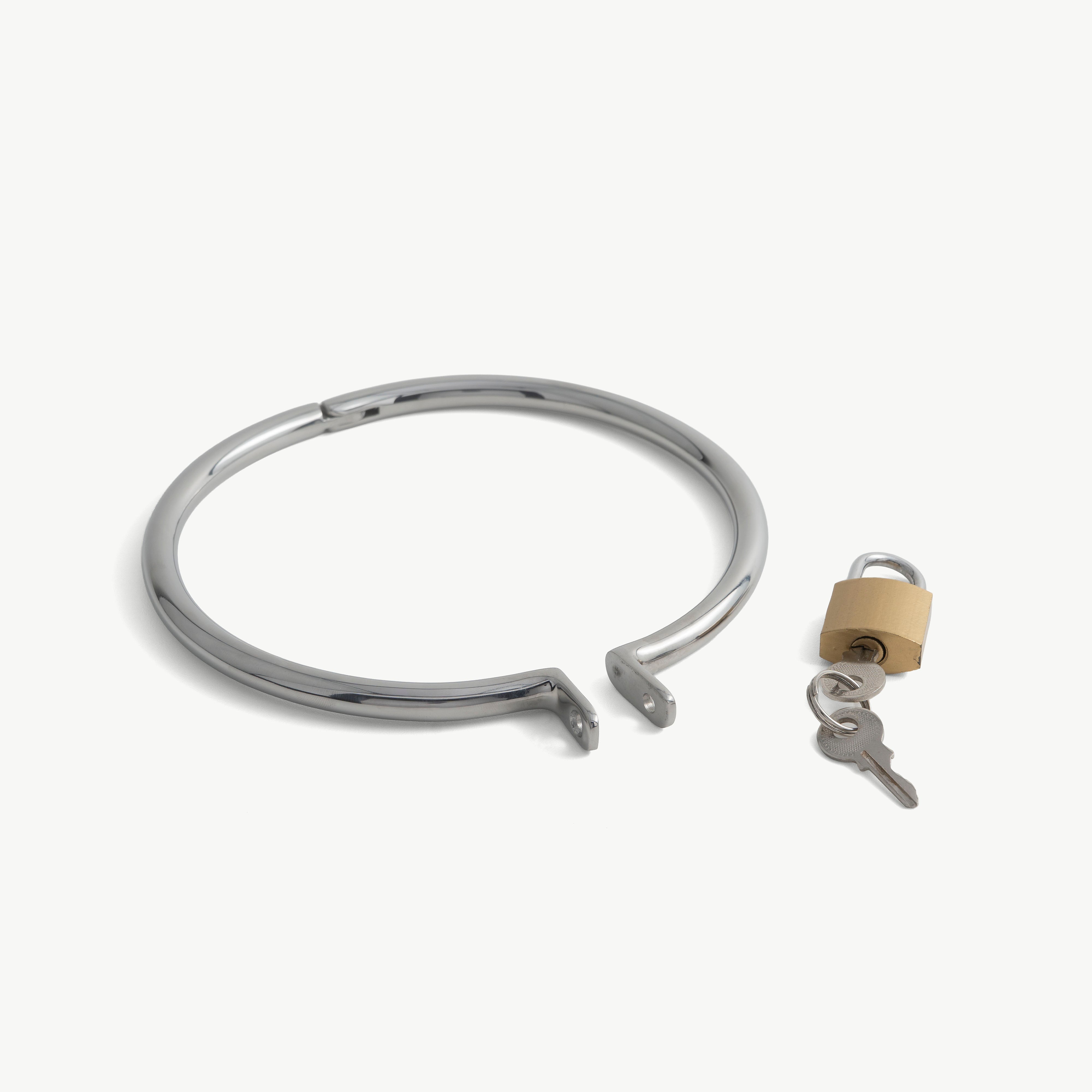 Steel day collar shown open beside its closure parts