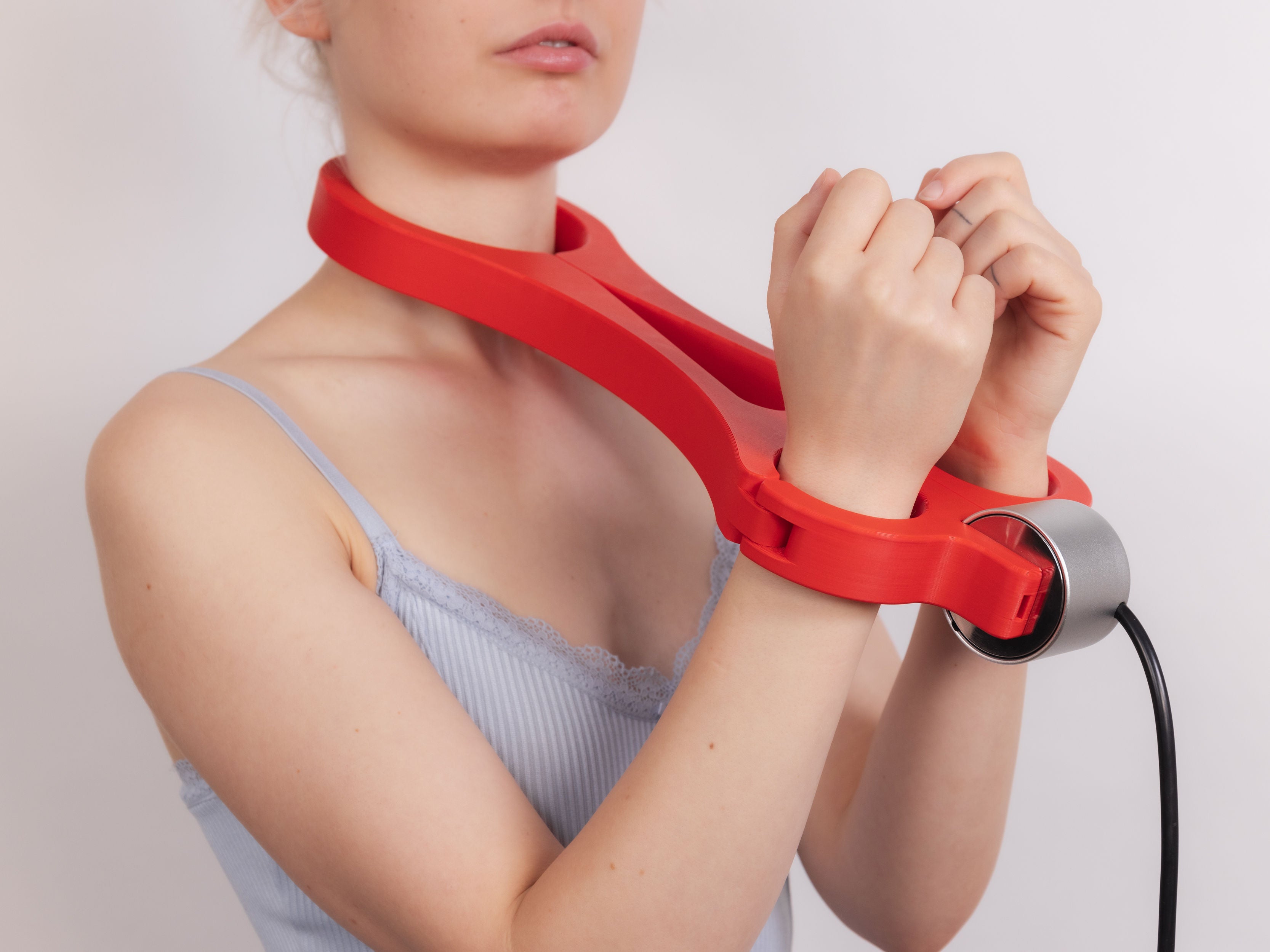 Red hand and neck pillory extension board with neck and hand cut-outs