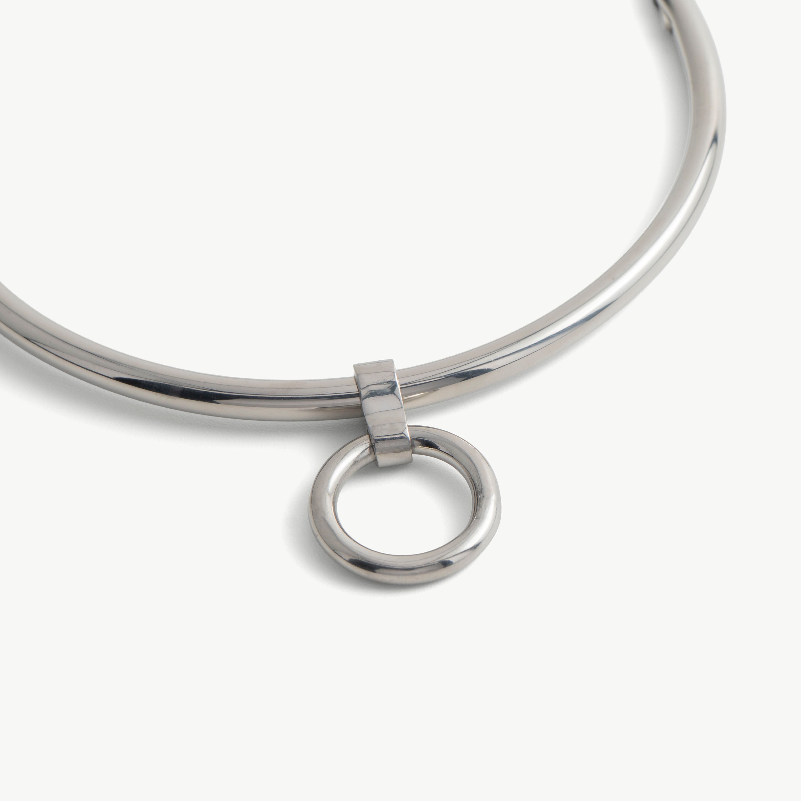 Close-up of the hidden hex lock on the silver deSade round day collar