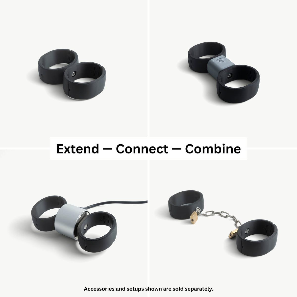 Overview grid of Quick Cuffs Adapt: extend, connect and combine with accessories