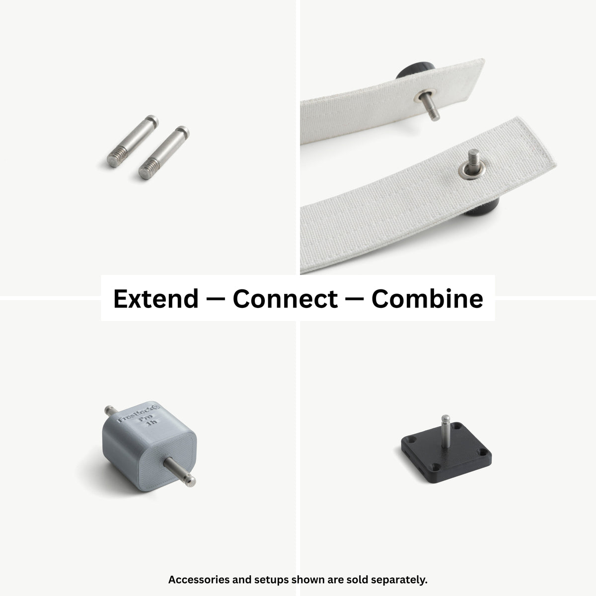 Overview: medical lock pins used with restraint straps, the FrostLock Pro ice lock and a wall mount - extend, connect, combine