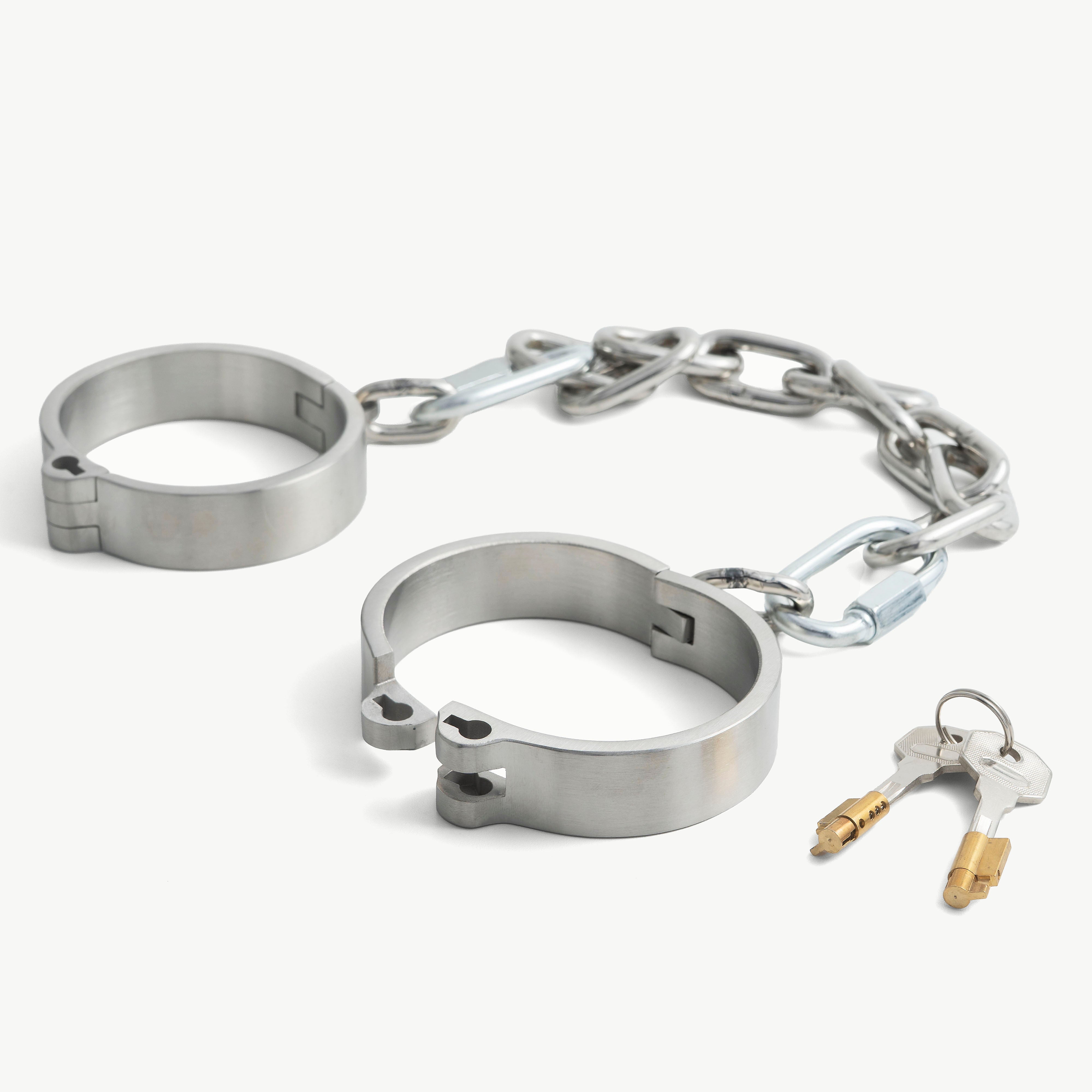 Flat Legcuffs - stainless steel, push-in lock (silver)