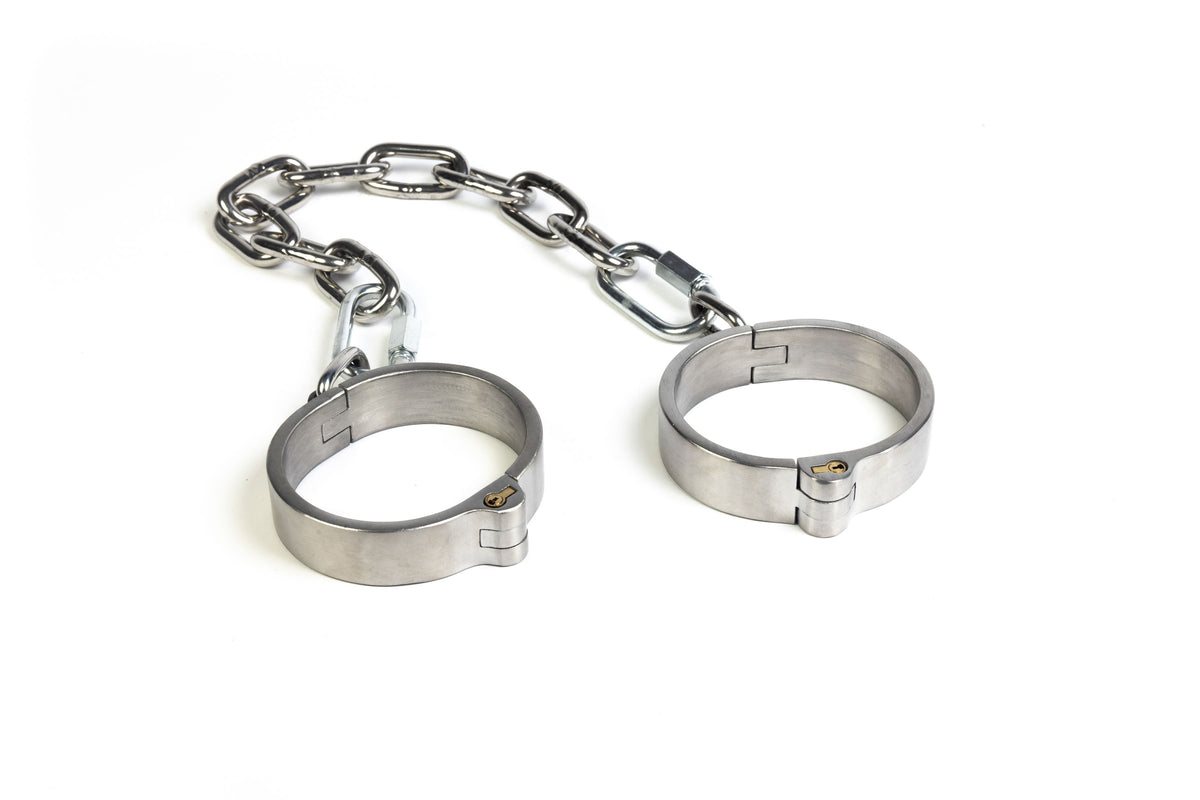 Flat Legcuffs Silver - Stainless Steel Push-In Lock | Age of Bondage