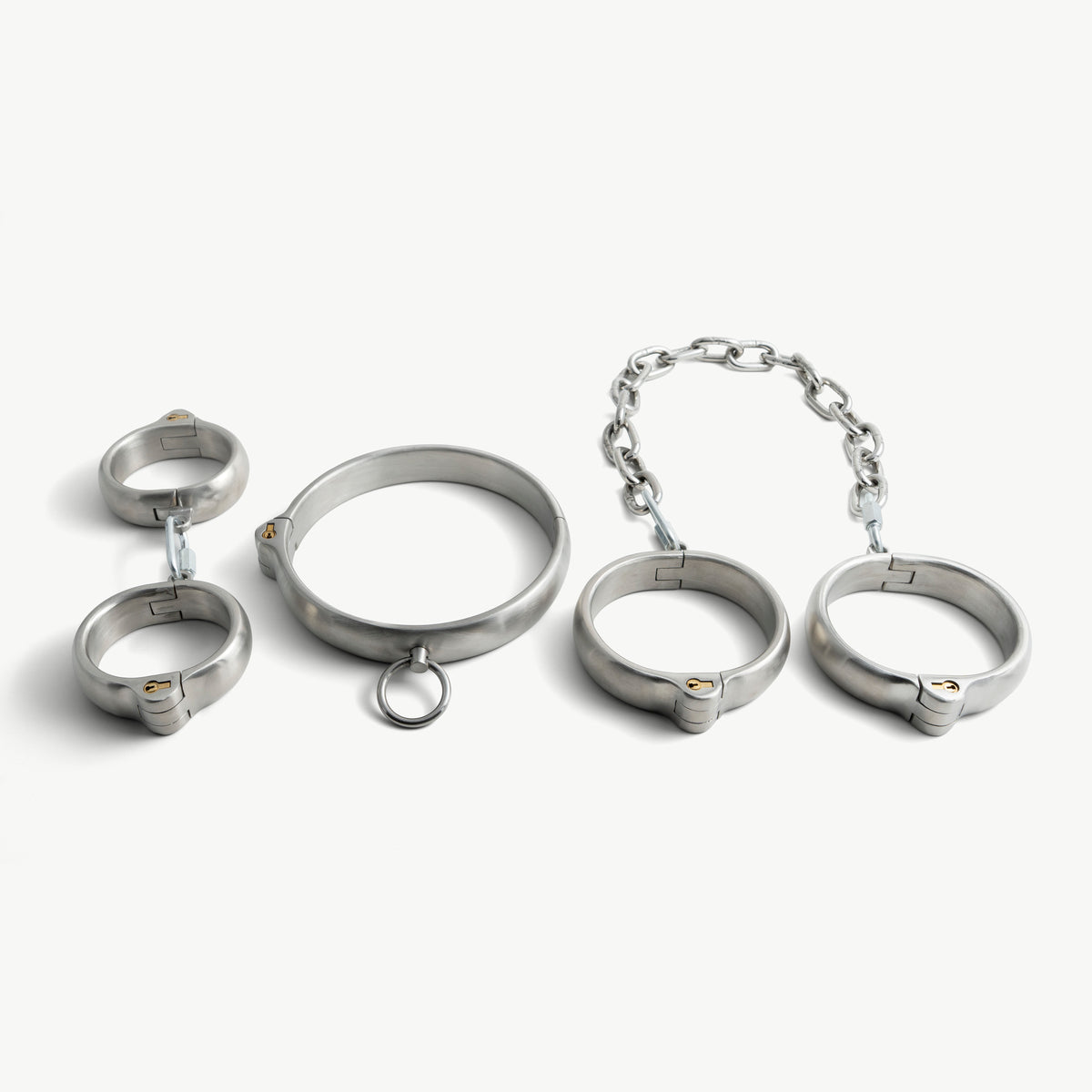 Rounded neck, hand and leg restraints set - brushed, push in lock