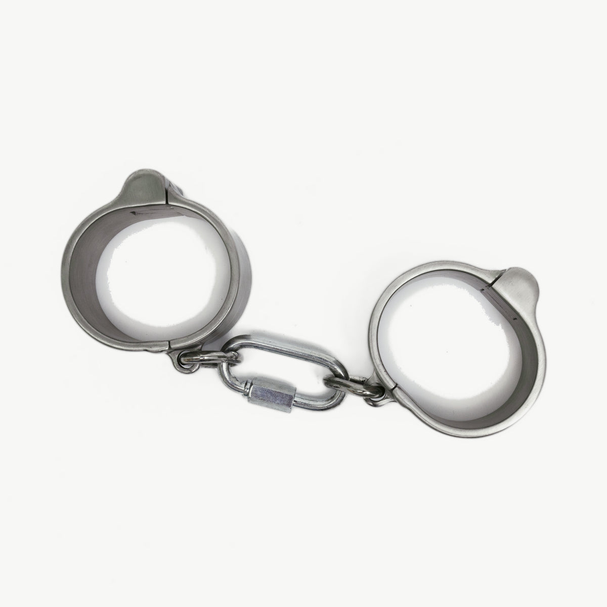 Massive 40mm push-in steel handcuffs seen from above
