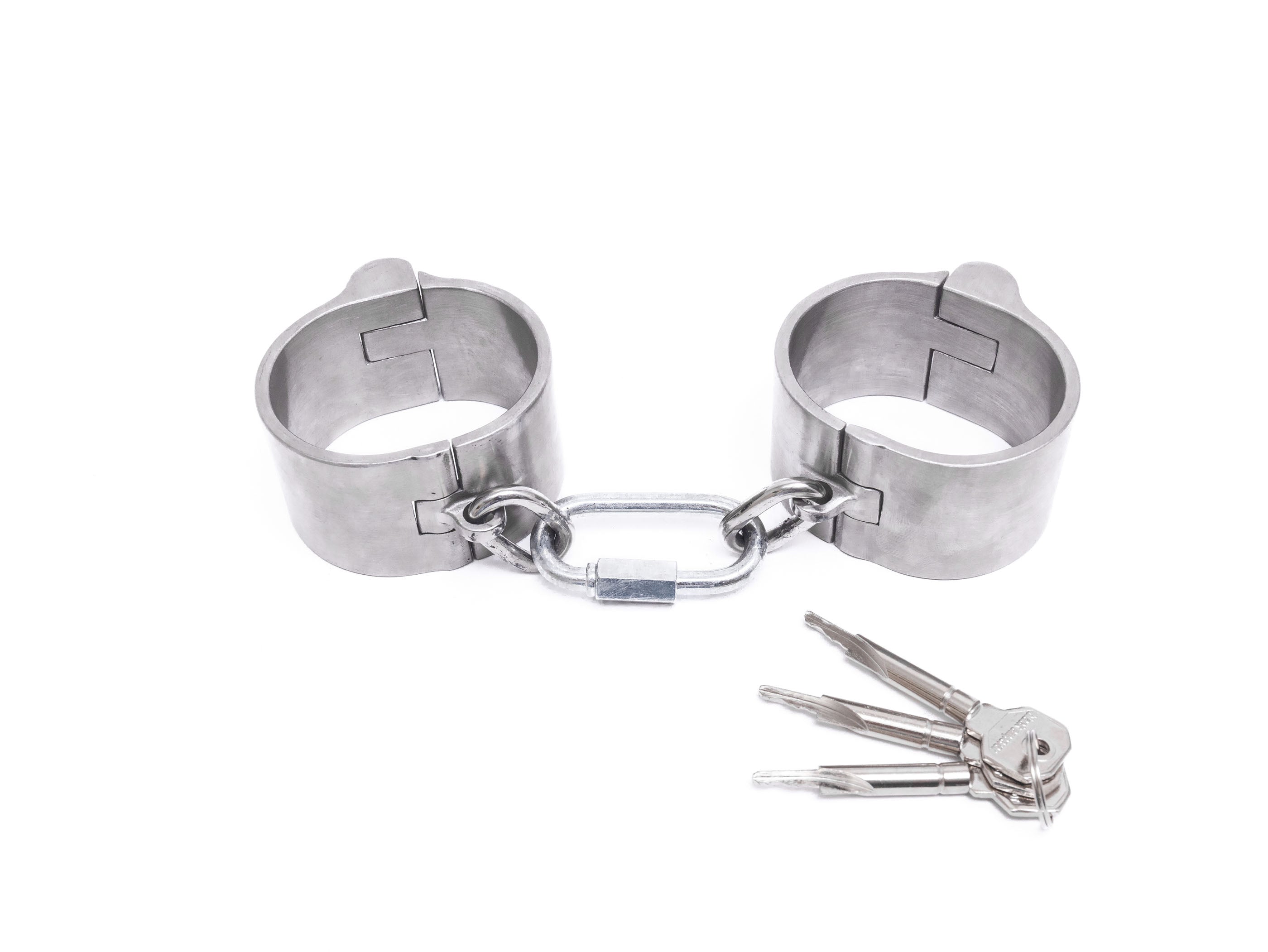 Massive 40mm push-in steel handcuffs, angled view