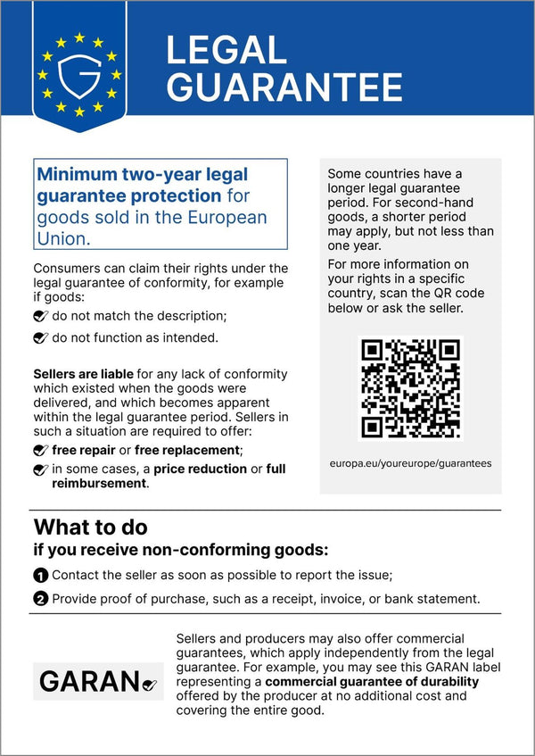 Legal guarantee – minimum 2 years